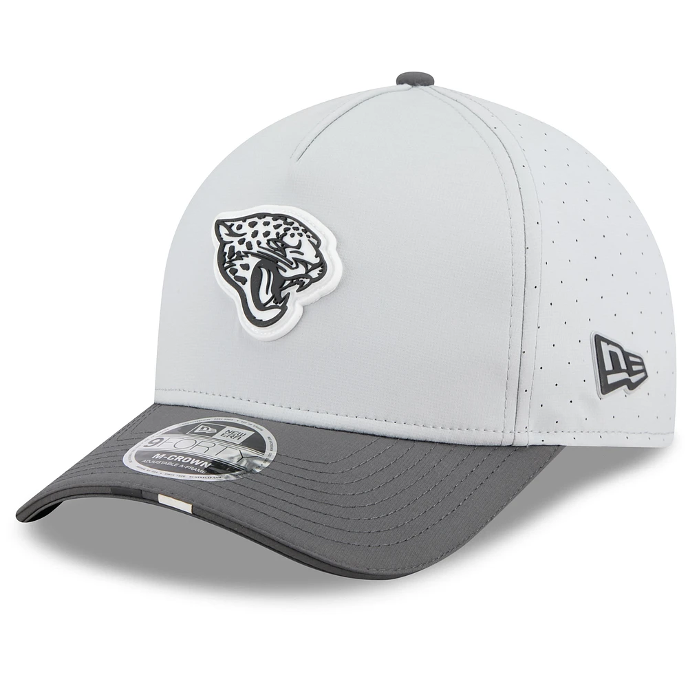 Men's New Era Gray/Graphite Jacksonville Jaguars 2025 NFL Training Camp A-Frame 9FORTY Adjustable Hat