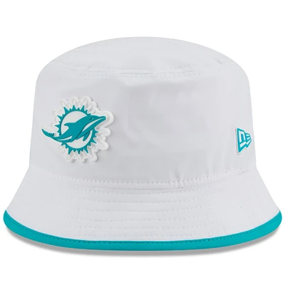 Men's New Era White Miami Dolphins 2025 NFL Training Camp Stretch Bucket Hat