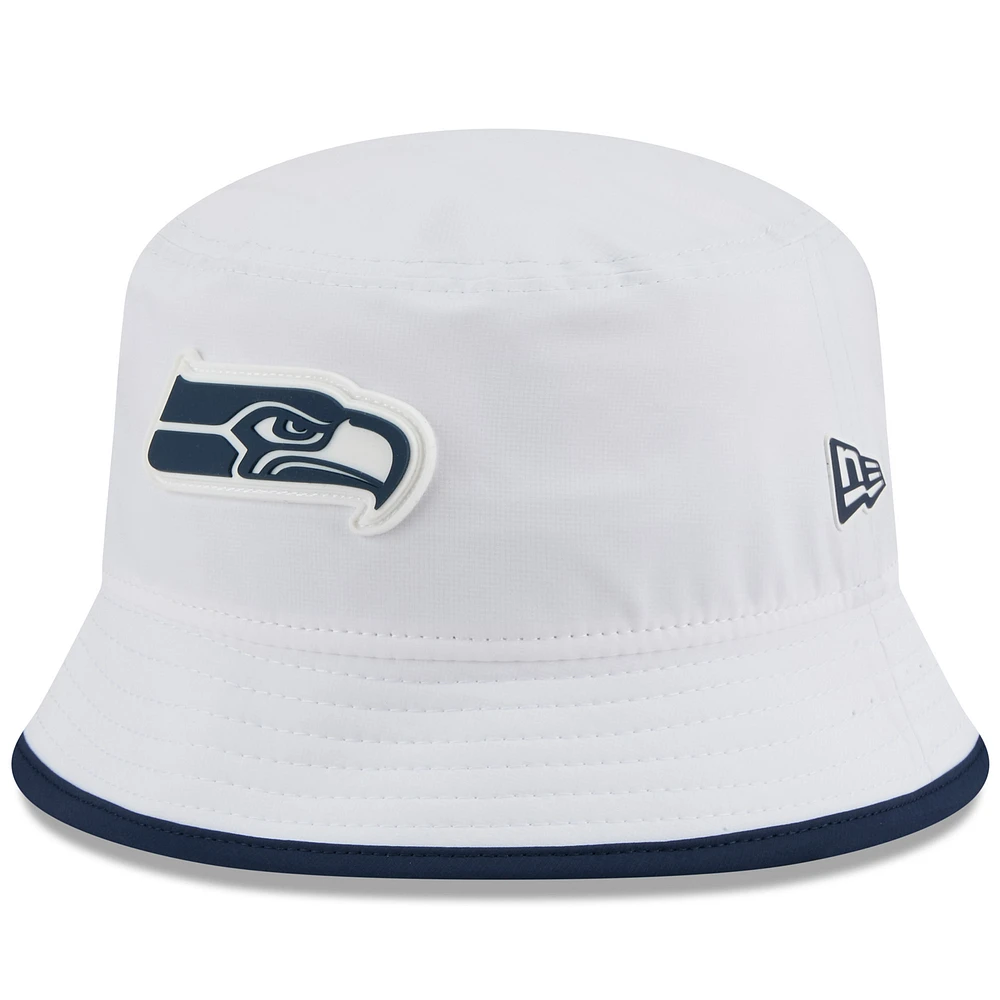 Men's New Era White Seattle Seahawks 2025 NFL Training Camp Stretch Bucket Hat