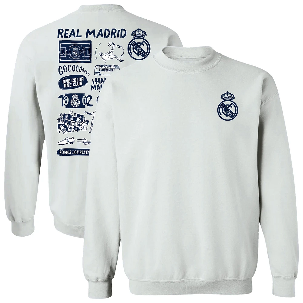 Women's Vive La Fete White Real Madrid Impressions Artwork Pullover Sweatshirt