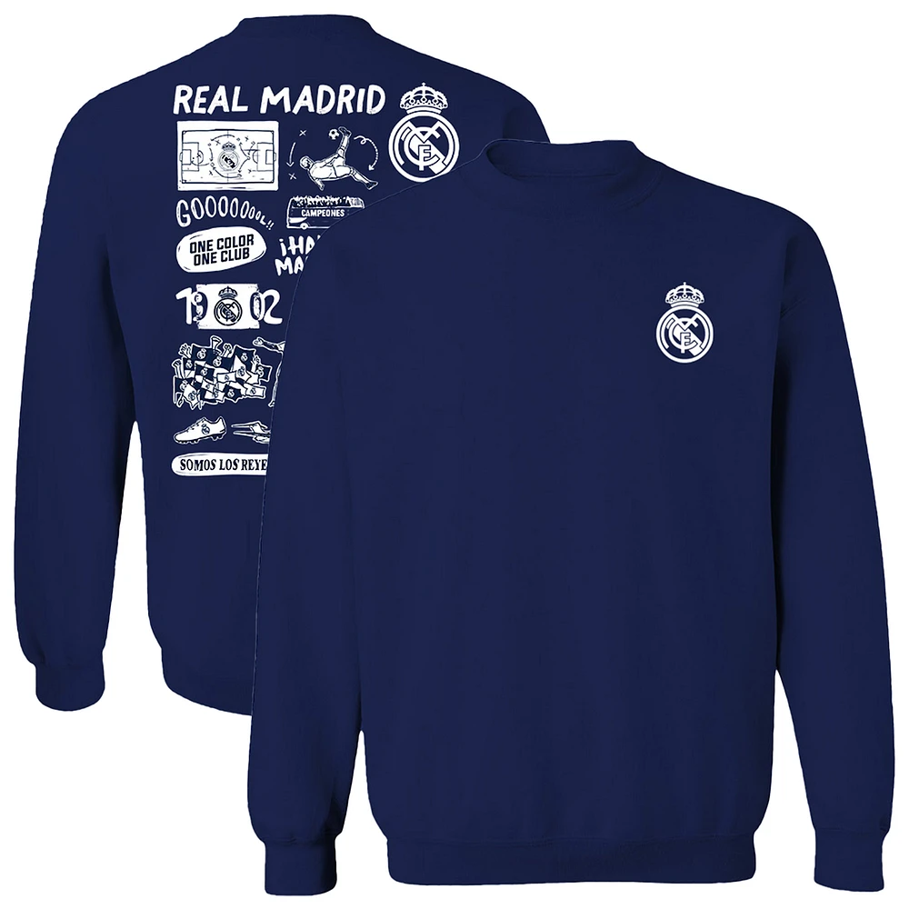 Women's Vive La Fete Navy Real Madrid Impressions Artwork Pullover Sweatshirt