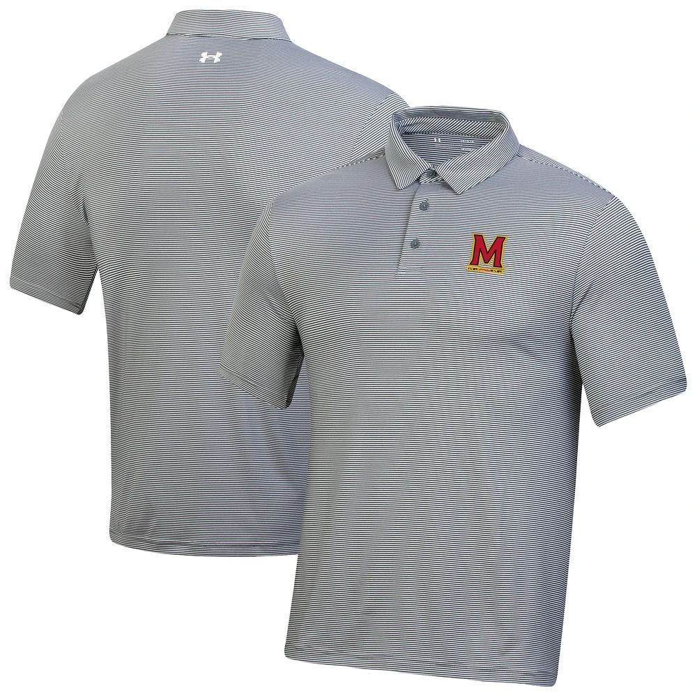 Men's Under Armour Gray Maryland Terrapins T2 Green Bridge Stripe Polo