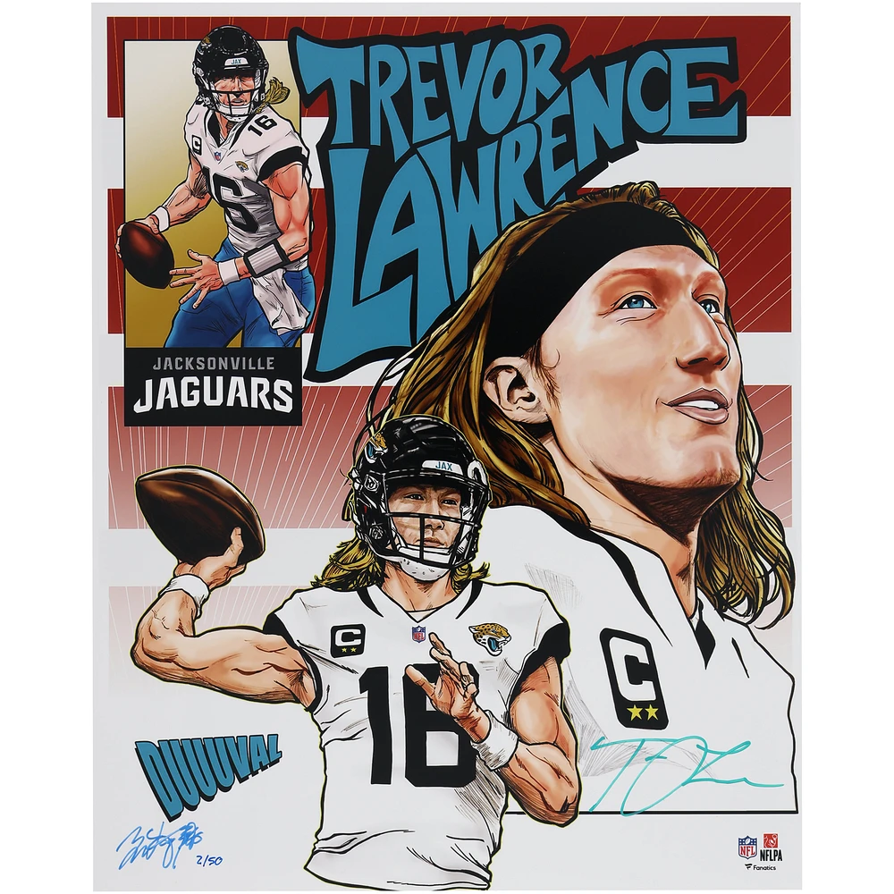 Trevor Lawrence Jacksonville Jaguars Autographed 16" x 20" Photo Print - Art by Brian Kong - Limited Edition of 50