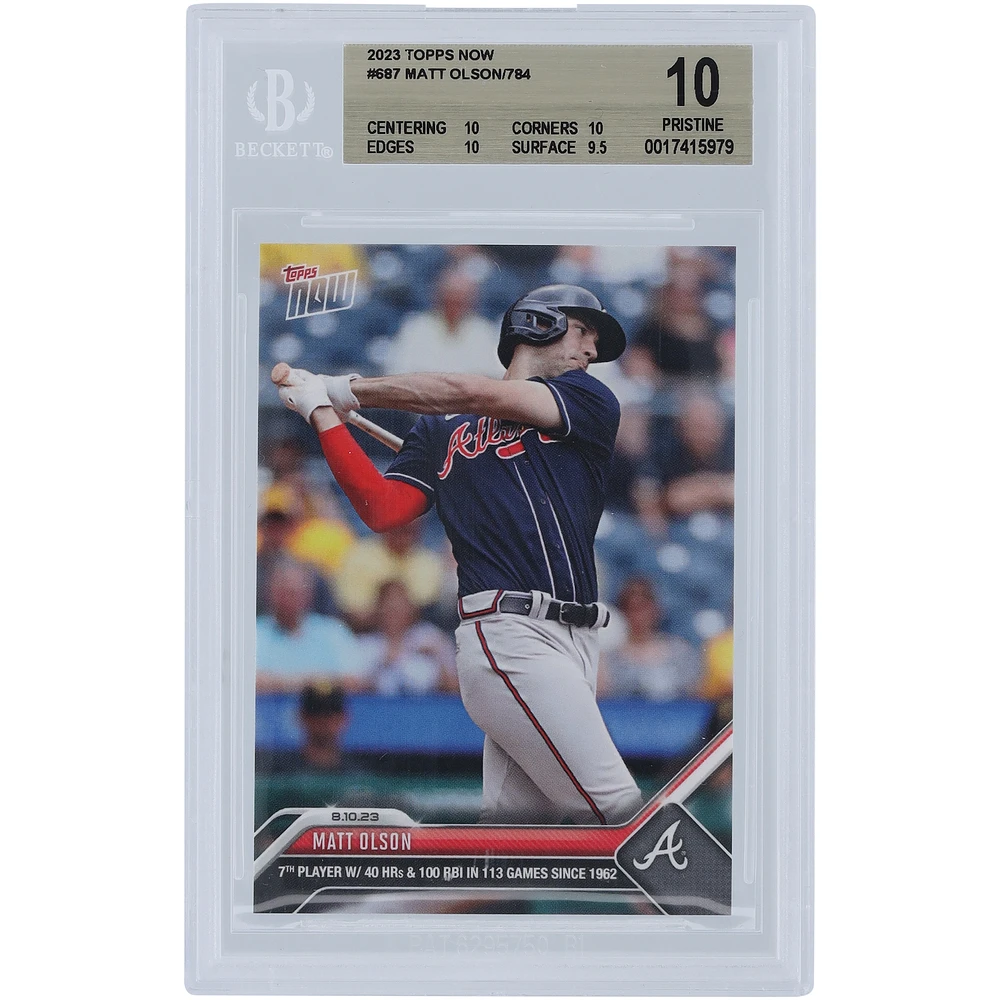 Matt Olson Atlanta Braves 2023 Topps Now 7th Player with 40 HR & 100 RBI in 113 Games #687 BGS Authenticated 10 Card - 10,10,10,9.5 Subgrades