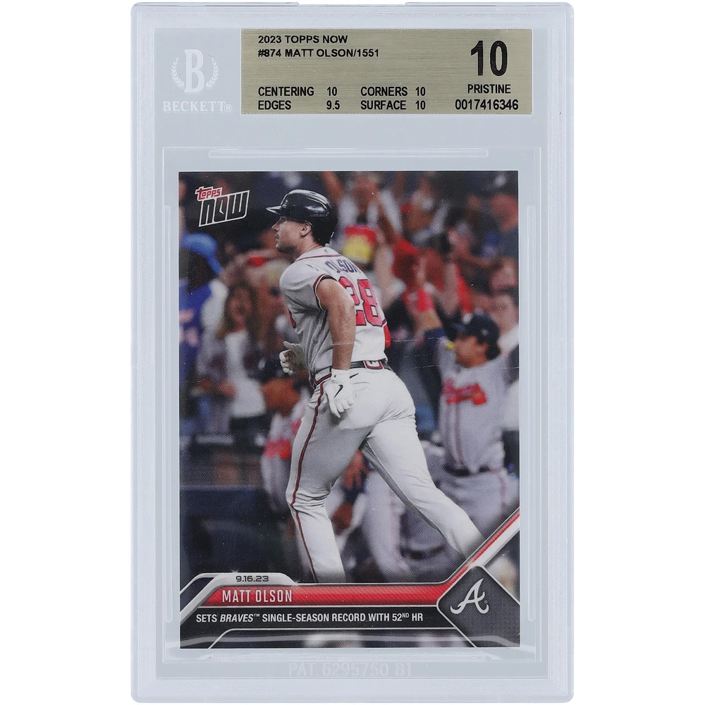 Matt Olson Atlanta Braves 2023 Topps Now Sets Braves Single Season Record with 52 HR #874 BGS Authenticated 10 Card - 10,10,9.5,10 Subgrades
