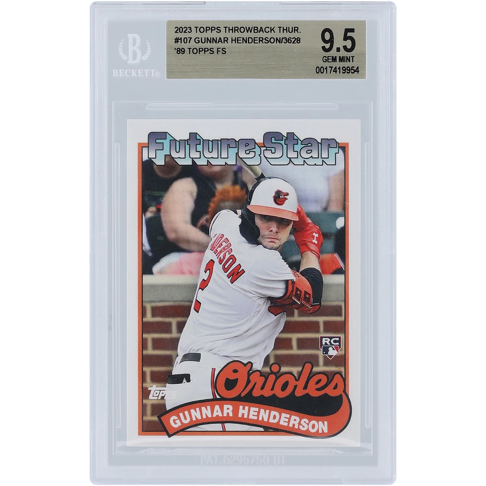 Gunnar Henderson Baltimore Orioles 2023 Topps Throwback Thursdays 89 Topps Future Stars #107 BGS Authenticated 9.5 Rookie Card
