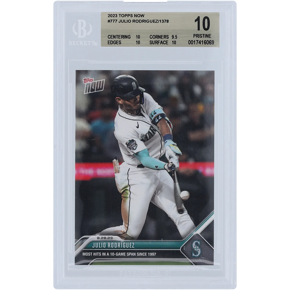 Julio Rodriguez Seattle Mariners 2023 Topps Now Most Hits in a 10 Game Span Since 1997 #777 BGS Authenticated 10 Card - 10,9.5,10,10 Subgrades