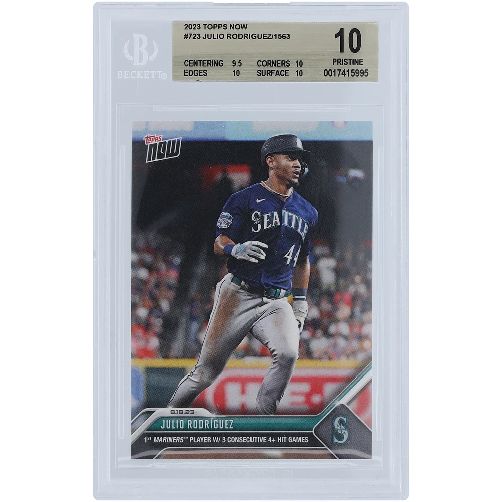 Julio Rodriguez Seattle Mariners 2023 Topps Now 1st Mariners Player w/ 3 Consecutive 4+ Hit Games #723 BGS Authenticated 10 Card - 9.5,10,10,10 Subgrades