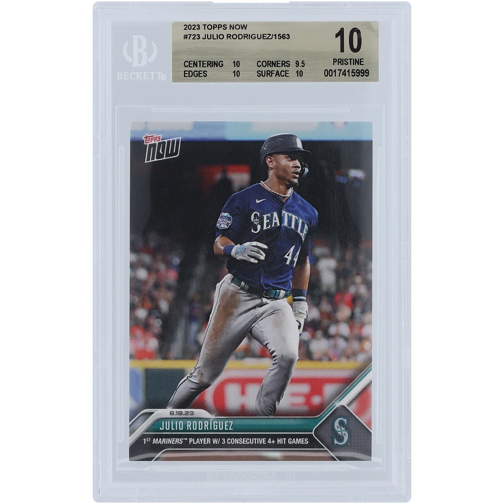 Julio Rodriguez Seattle Mariners 2023 Topps Now 1st Mariners Player w/ 3 Consecutive 4+ Hit Games #723 BGS Authenticated 10 Card - 10,9.5,10,10 Subgrades