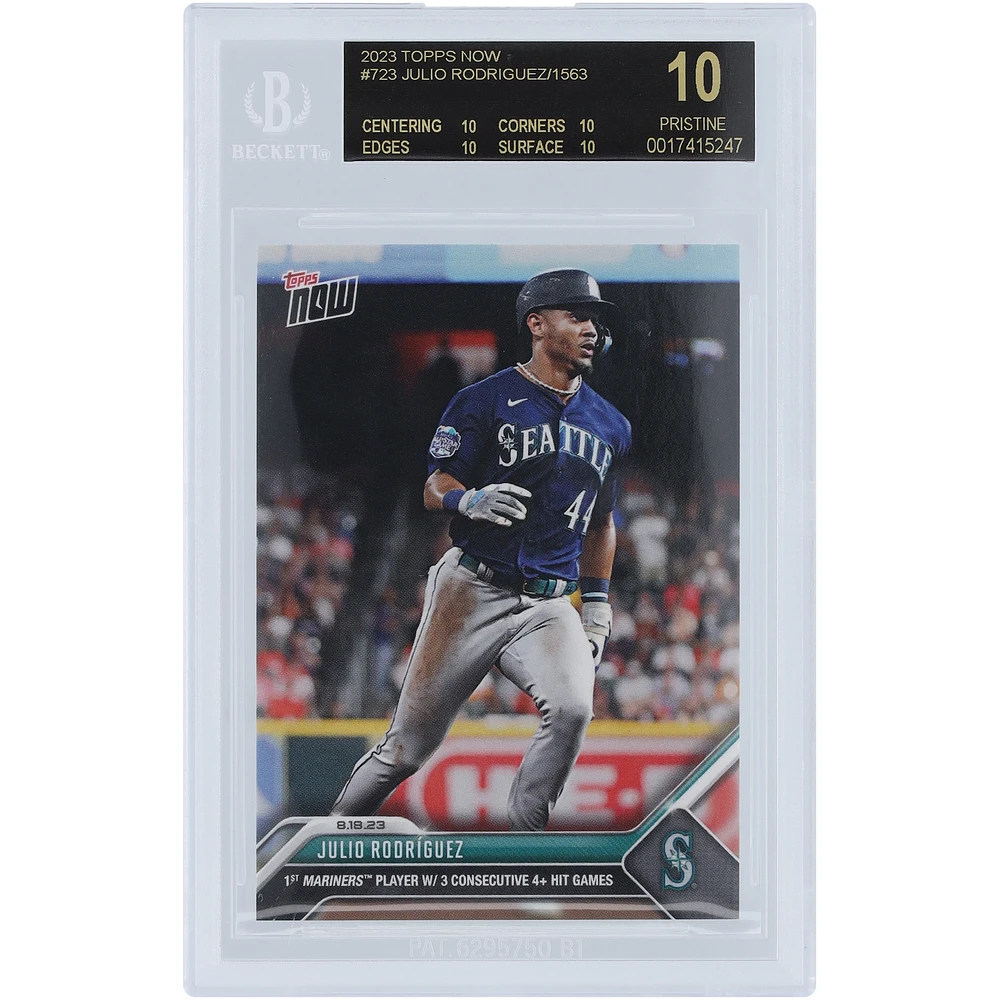 Julio Rodriguez Seattle Mariners 2023 Topps Now 1st Mariners Player w/ 3 Consecutive 4+ Hit Games Black Label #723 BGS Authenticated 10 Card - 10,10,10,10 Subgrades