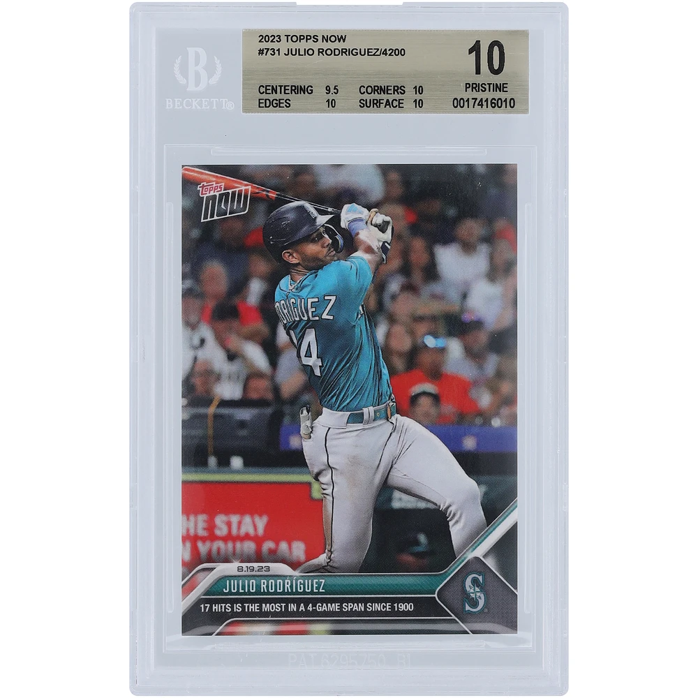 Julio Rodriguez Seattle Mariners 2023 Topps Now 17 Hits is The Most in a 4 Game Span Since 1900 #731 BGS Authenticated 10 Card - 9.5,10,10,10 Subgrades
