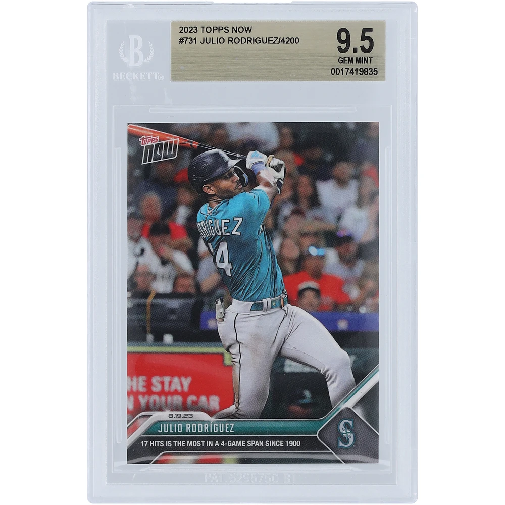 Julio Rodriguez Seattle Mariners 2023 Topps Now 17 Hits is The Most in a 4 Game Span Since 1900 #731 BGS Authenticated 9.5 Card