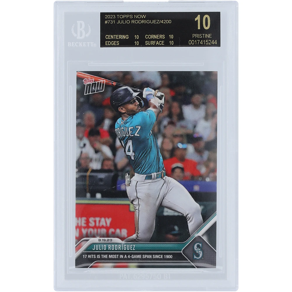 Julio Rodriguez Seattle Mariners 2023 Topps Now 17 Hits is The Most in a 4 Game Span Since 1900 Black Label #731 BGS Authenticated 10 Card - 10,10,10,10 Subgrades