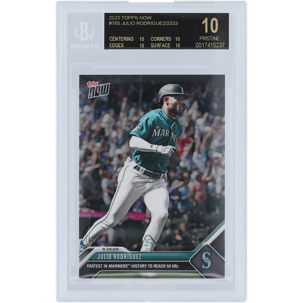 Julio Rodriguez Seattle Mariners 2023 Topps Now Fastest in Mariners History to Reach 50 HRs Black Label #765 BGS Authenticated 10 Card - 10,10,10,10 Subgrades