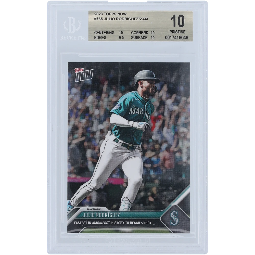 Julio Rodriguez Seattle Mariners 2023 Topps Now Fastest in Mariners History to Reach 50 HRs #765 BGS Authenticated 10 Card - 10,10,9.5,10 Subgrades