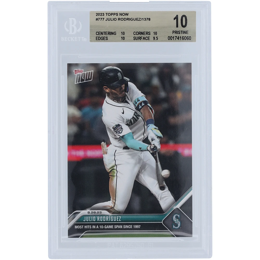 Julio Rodriguez Seattle Mariners 2023 Topps Now Most Hits in a 10 Game Span Since 1997 #777 BGS Authenticated 10 Card - 10,10,10,9.5 Subgrades