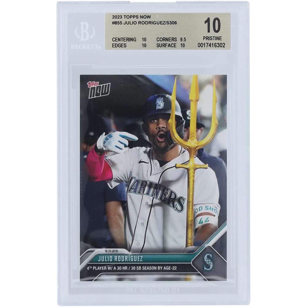 Julio Rodriguez Seattle Mariners 2023 Topps Now 4th Player w/ 30 HR & 30 SB Season By Age 22 #855 BGS Authenticated 10 Card - 10,9.5,10,10 Subgrades