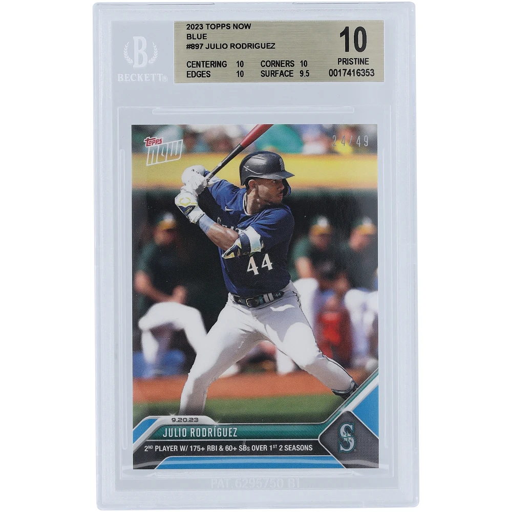 Julio Rodriguez Seattle Mariners 2023 Topps Now 2nd Player w/ 175+ RBI & 60+ SBs Over 1st 2 Season Blue #897 #/49 BGS Authenticated 10 Card - 10,10,10,9.5 Subgrades
