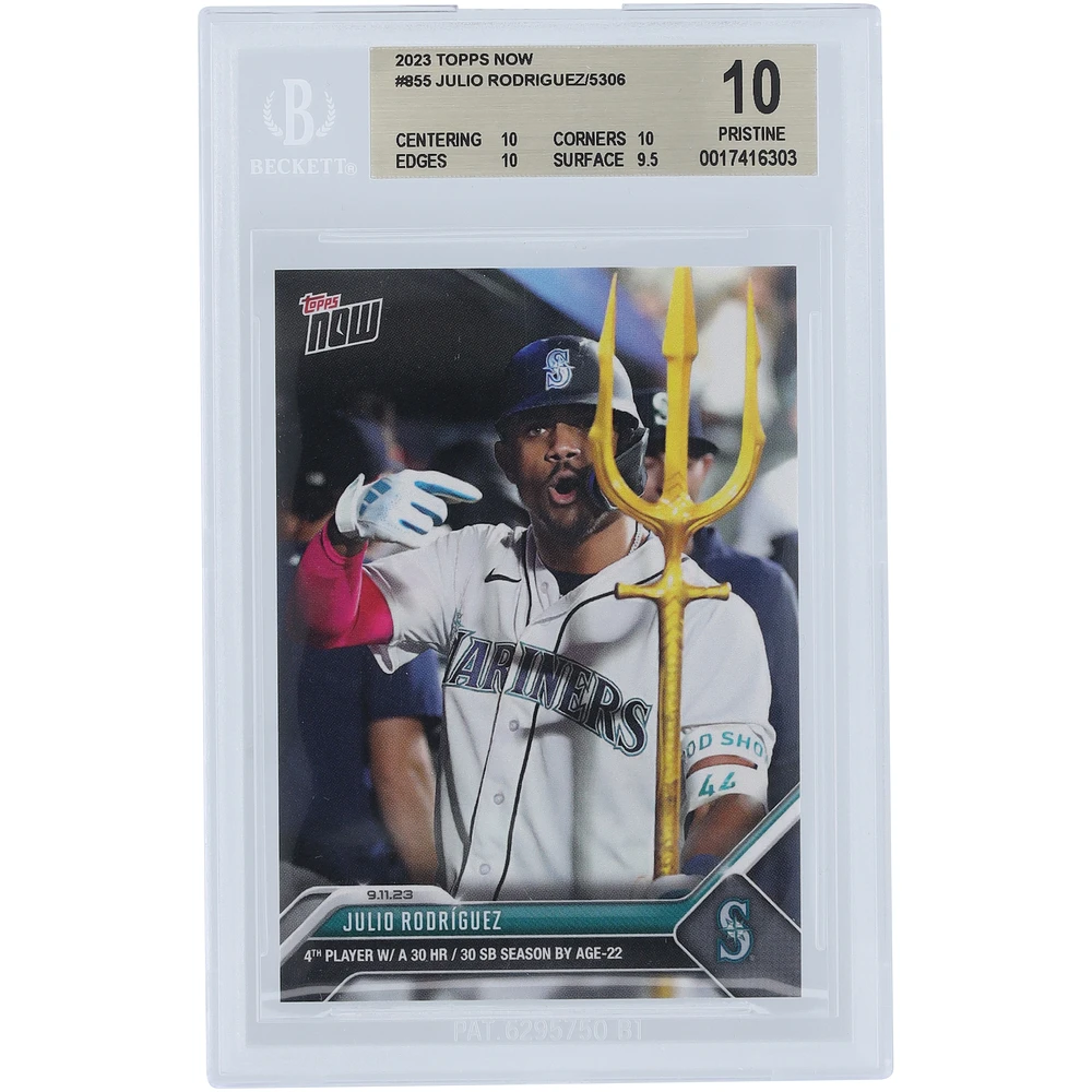 Julio Rodriguez Seattle Mariners 2023 Topps Now 4th Player w/ 30 HR & 30 SB Season By Age 22 #855 BGS Authenticated 10 Card - 10,10,10,9.5 Subgrades