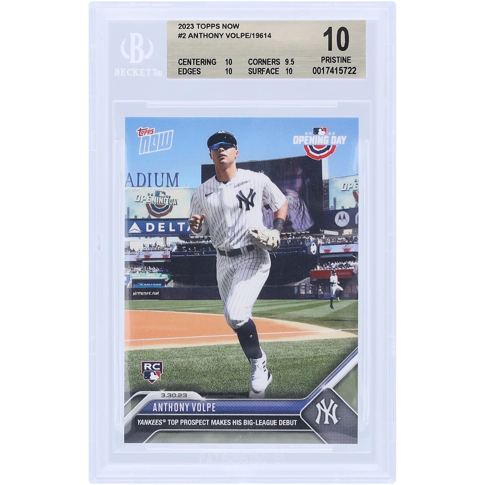 Anthony Volpe New York Yankees 2023 Topps Now Yankees Top Prospect Makes His Big League Debut #2 BGS Authenticated 10 Rookie Card - 10,9.5,10,10 Subgrades