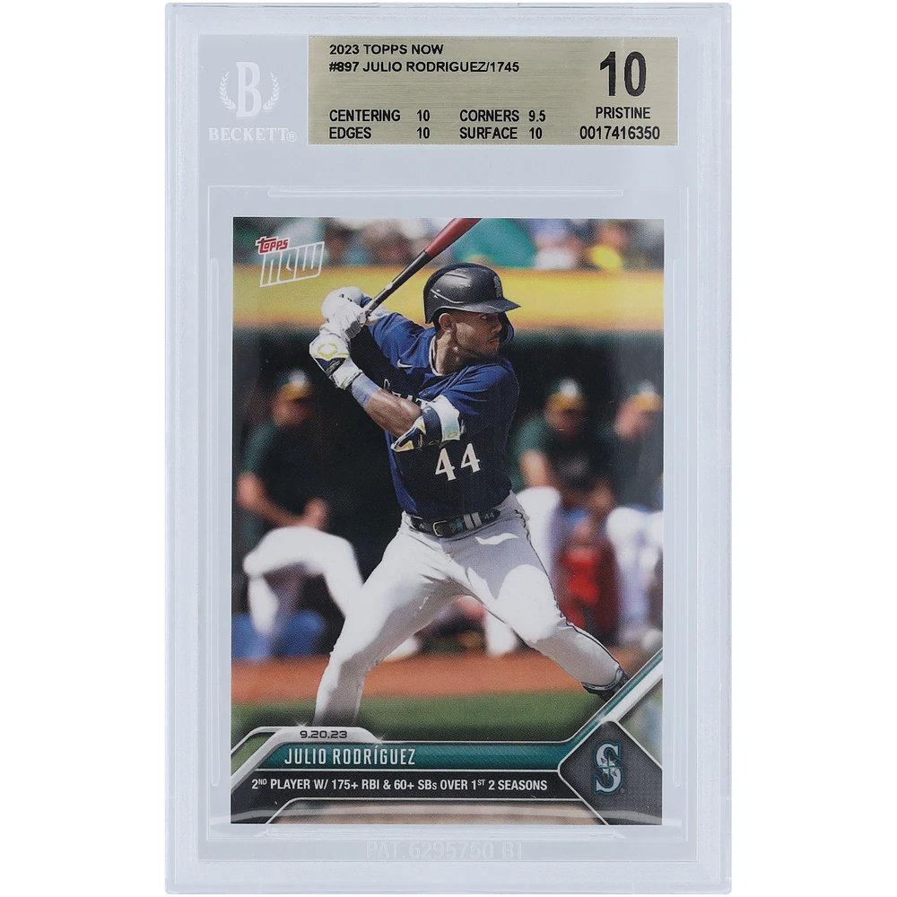 Julio Rodriguez Seattle Mariners 2023 Topps Now 2nd Player w/ 175+ RBI & 60+ SBs Over 1st 2 Season #897 BGS Authenticated 10 Card - 10,9.5,10,10 Subgrades