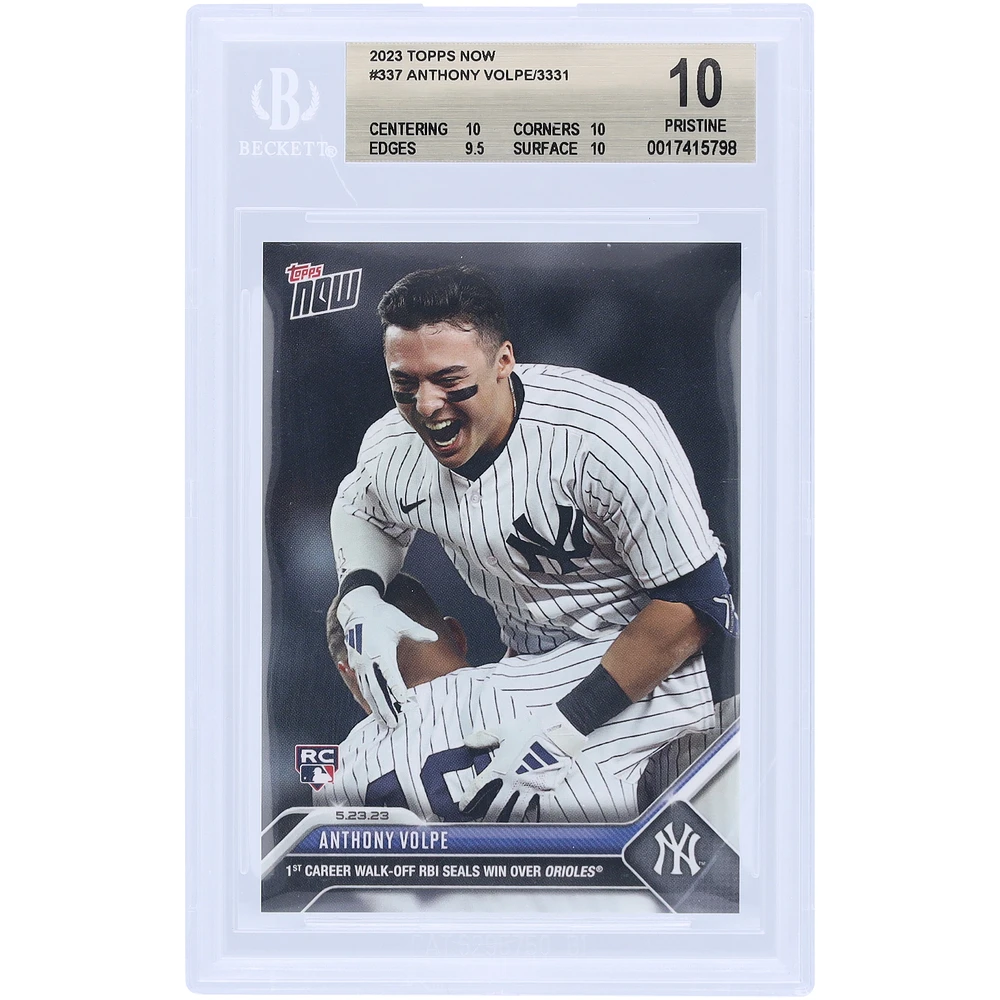 Anthony Volpe New York Yankees 2023 Topps Now 1st Career Walk-off RBI Seals Win Over Orioles #337 BGS Authenticated 10 Rookie Card - 10,10,9.5,10 Subgrades