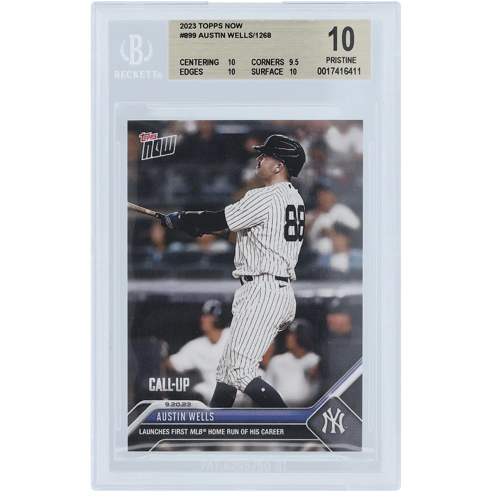 Austin Wells New York Yankees 2023 Topps Now 1st Career Homerun #899 BGS Authenticated 10 Rookie Card - 10,9.5,10,10 Subgrades