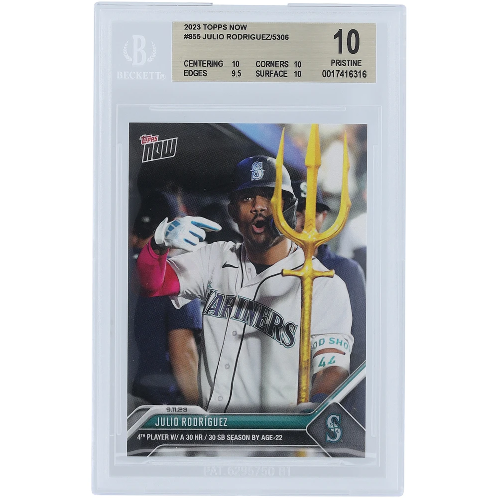 Julio Rodriguez Seattle Mariners 2023 Topps Now 4th Player w/ 30 HR & 30 SB Season By Age 22 #855 BGS Authenticated 10 Card - 10,10,9.5,10 Subgrades