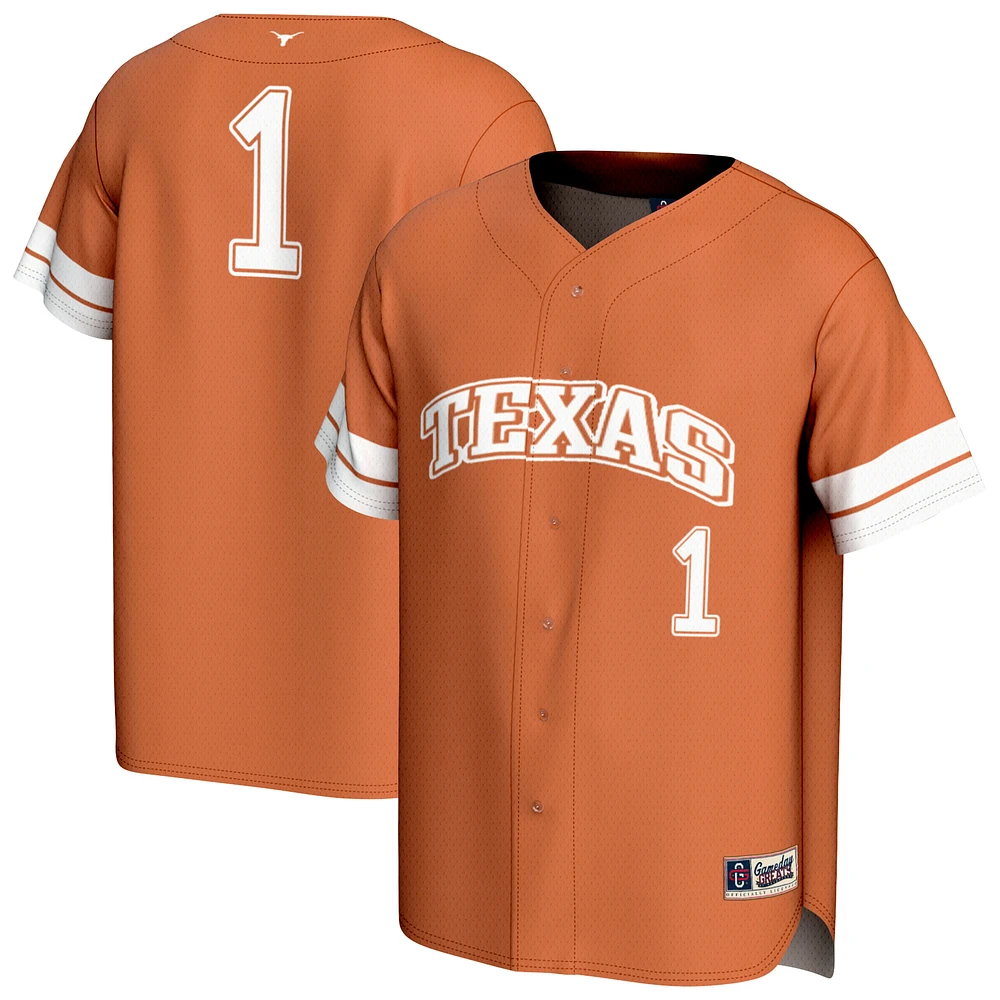 Unisex GameDay Greats #1 Texas Orange Longhorns Collegiate Baseball Fashion Jersey