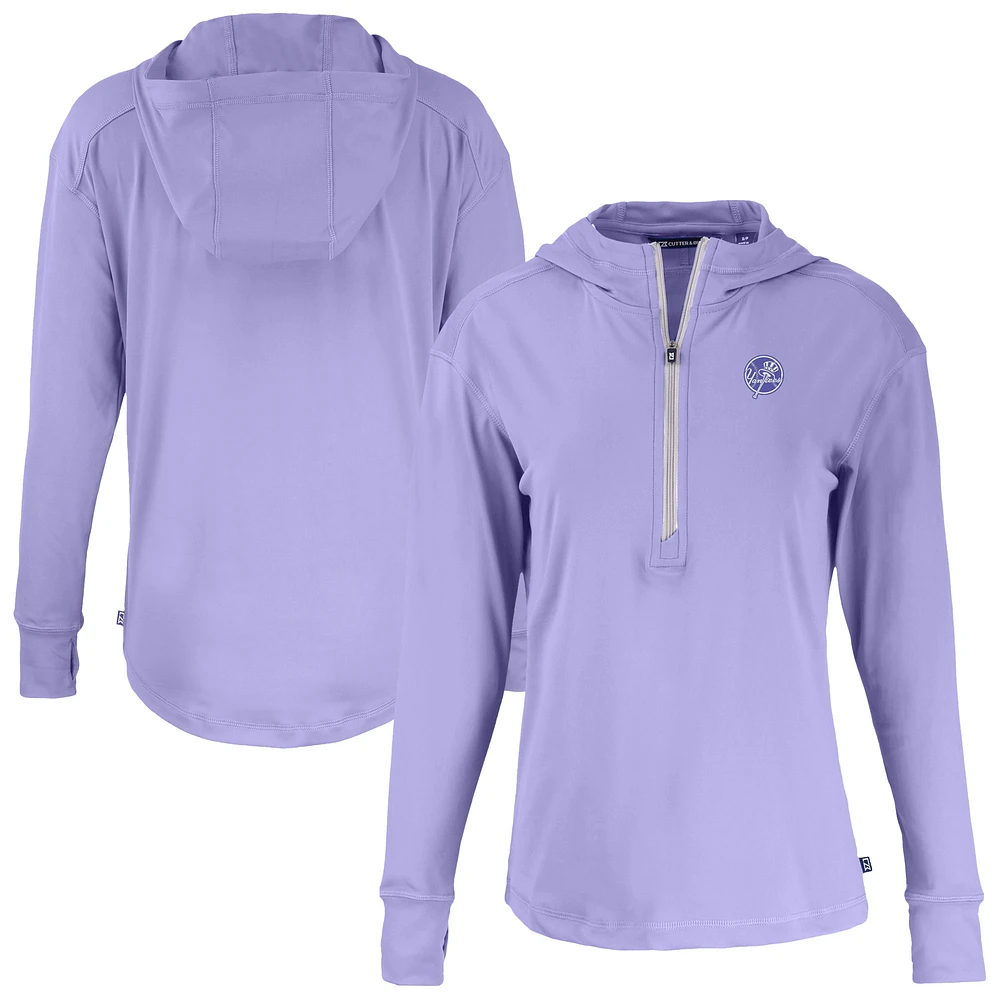Women's Cutter & Buck Lavender New York Yankees Daybreak Eco Recycled Half-Zip Hoodie