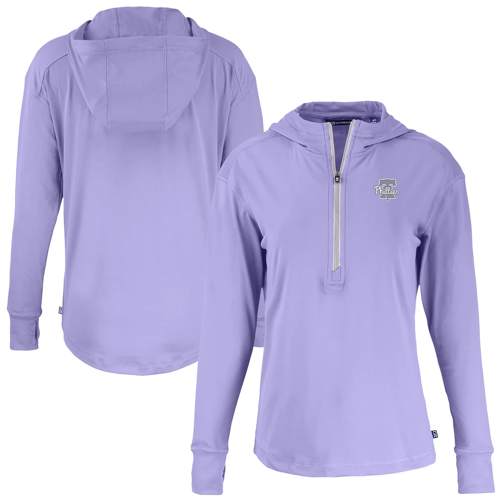 Women's Cutter & Buck Lavender Philadelphia Phillies Daybreak Eco Recycled Half-Zip Hoodie