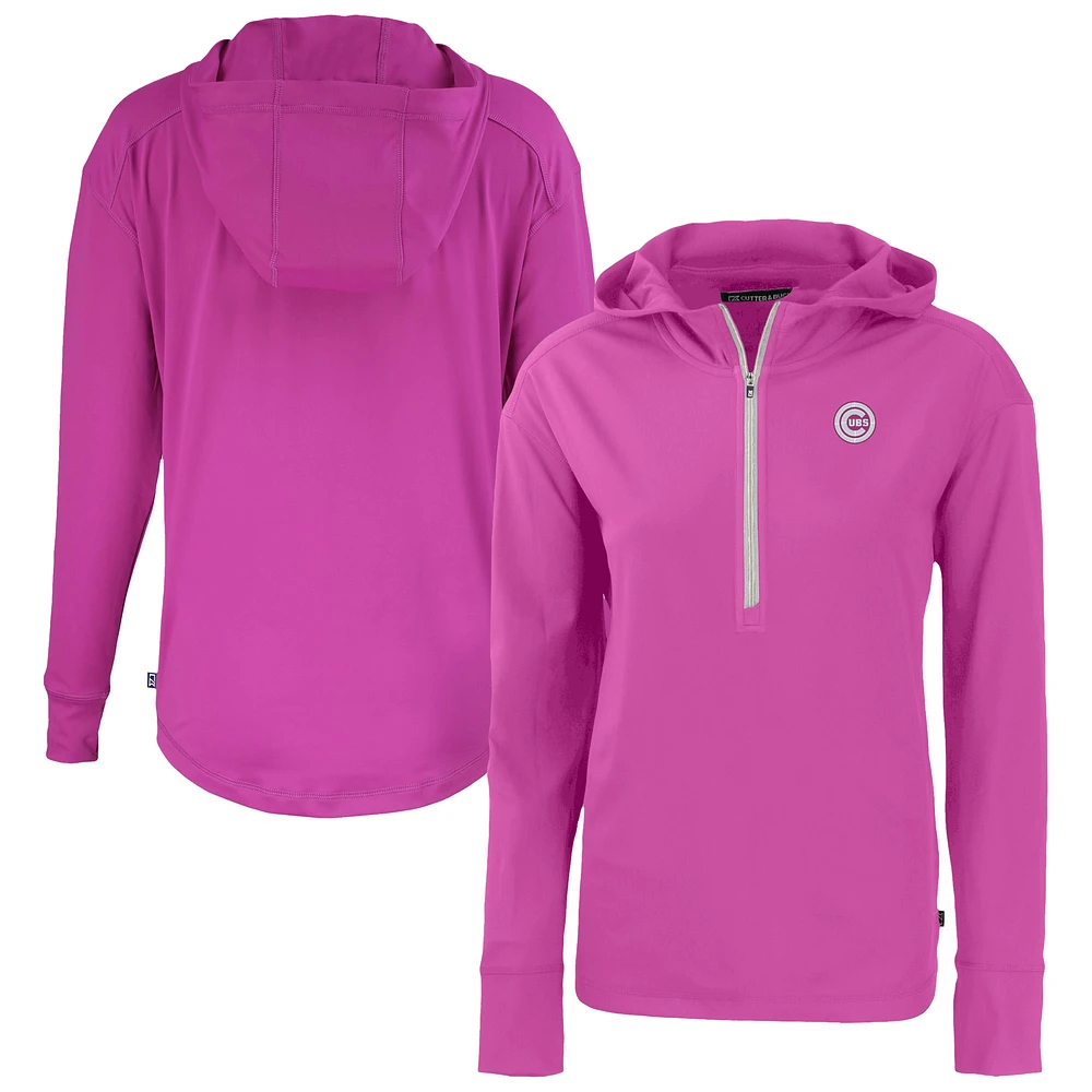 Women's Cutter & Buck Pink Chicago Cubs Daybreak Eco Recycled Half-Zip Hoodie