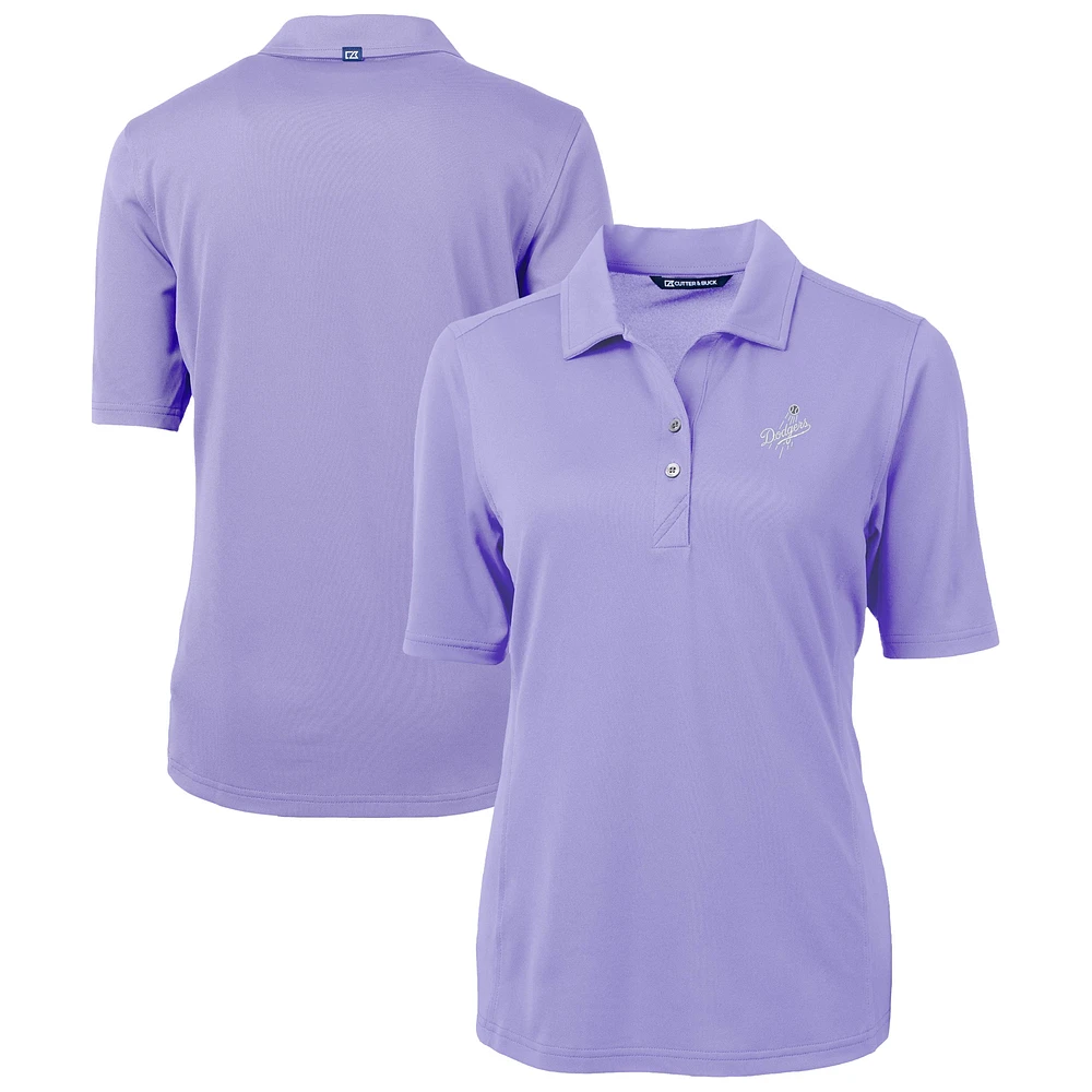 Women's Cutter & Buck Lavender Los Angeles Dodgers Virtue Eco Pique Recycled Half-Sleeve Polo