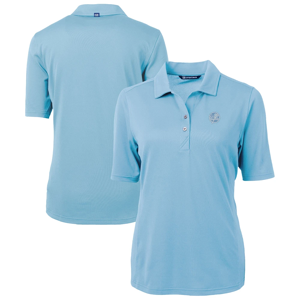 Women's Cutter & Buck Powder Blue New York Yankees Virtue Eco Pique Recycled Half-Sleeve Polo