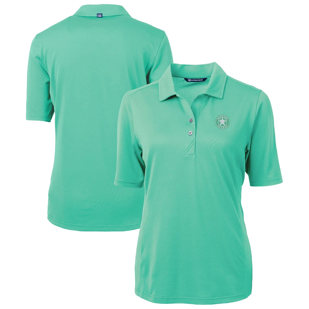 Women's Cutter & Buck Mint Houston Astros Virtue Eco Pique Recycled Half-Sleeve Polo