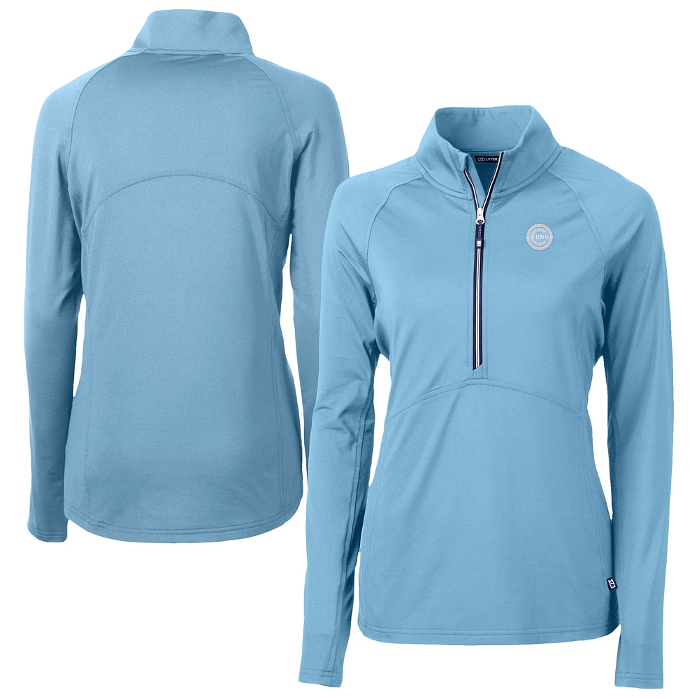 Women's Cutter & Buck Powder Blue Chicago Cubs Raglan Adapt Eco Knit Stretch Recycled Half-Zip Top