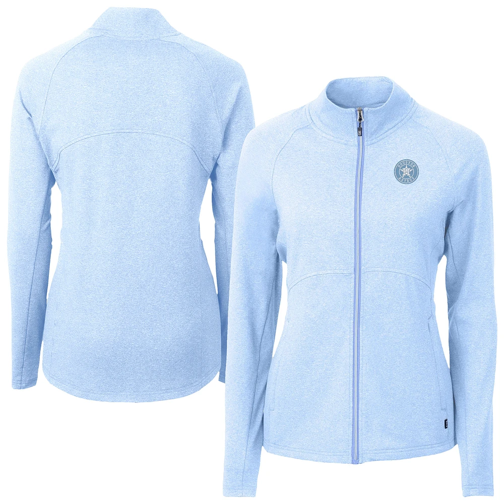 Women's Cutter & Buck Heather Powder Blue Houston Astros Raglan Adapt Eco Knit Recycled Full-Zip Jacket