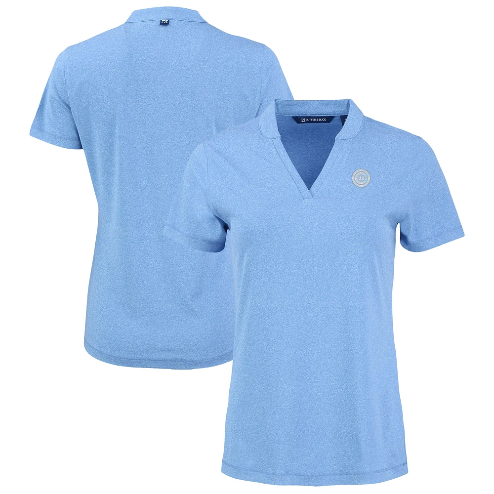 Women's Cutter & Buck Heather Powder Blue Chicago Cubs Forge Heathered Stretch Blade Top
