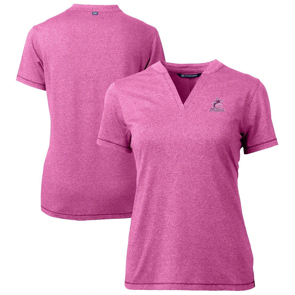 Women's Cutter & Buck Light Pink Miami Marlins Forge Heathered Stretch Blade Top