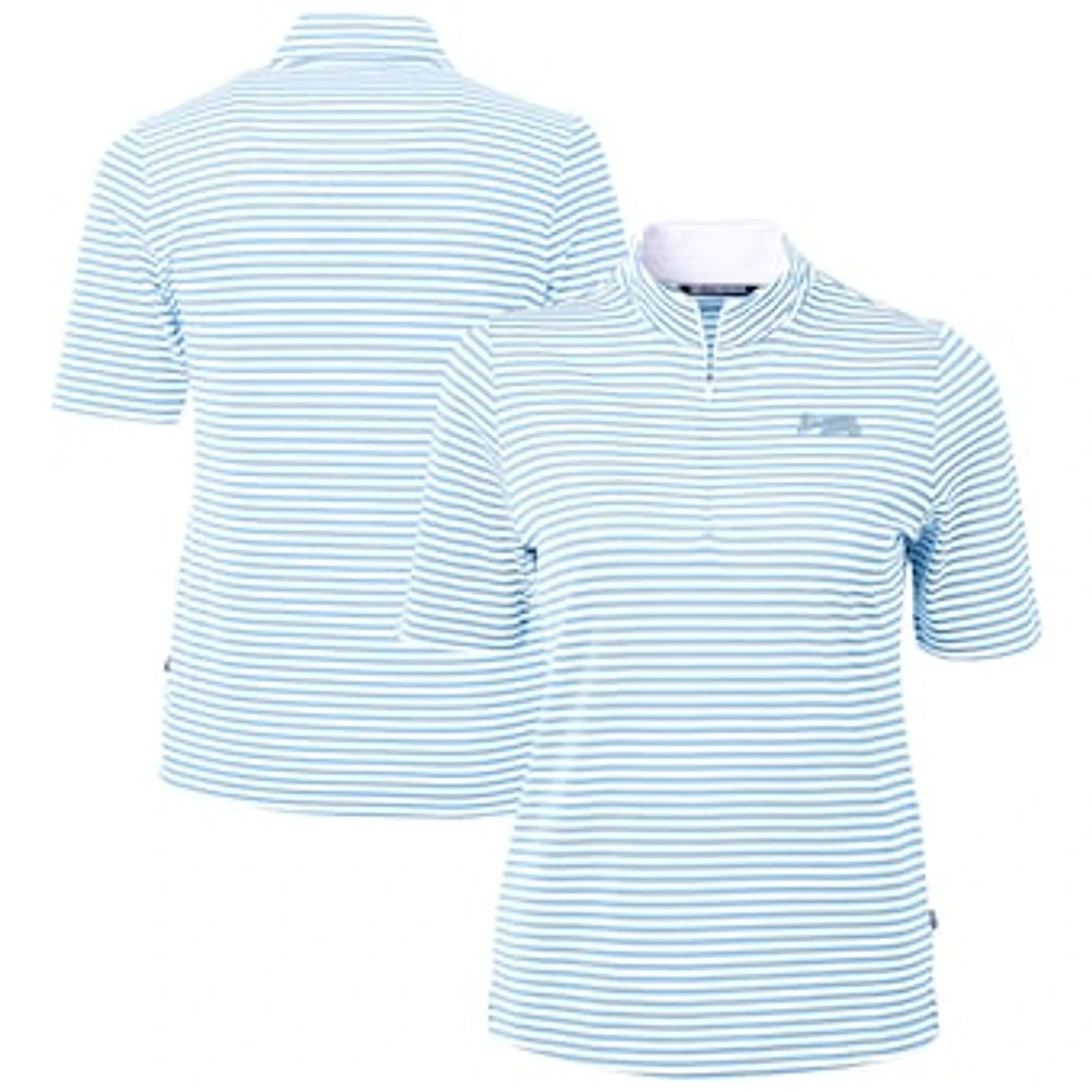 Women's Cutter & Buck Powder Blue Atlanta Braves Virtue Eco Pique Stripe Recycled Quarter-Zip Top