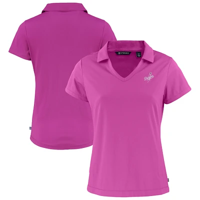Women's Cutter & Buck Pink Los Angeles Dodgers Daybreak Eco DryTec Recycled V-Neck Polo