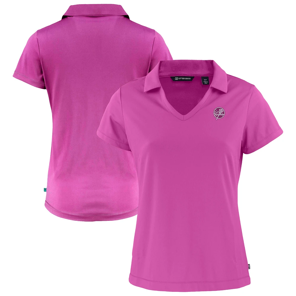 Women's Cutter & Buck Pink New York Yankees Daybreak Eco DryTec Recycled V-Neck Polo