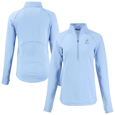 Women's Cutter & Buck Heather Powder Blue Miami Marlins Peshastin Eco Fleece Recycled Half-Zip Jacket
