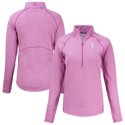 Women's Cutter & Buck Heather Light Pink Minnesota Twins Peshastin Eco Fleece Recycled Half-Zip Jacket