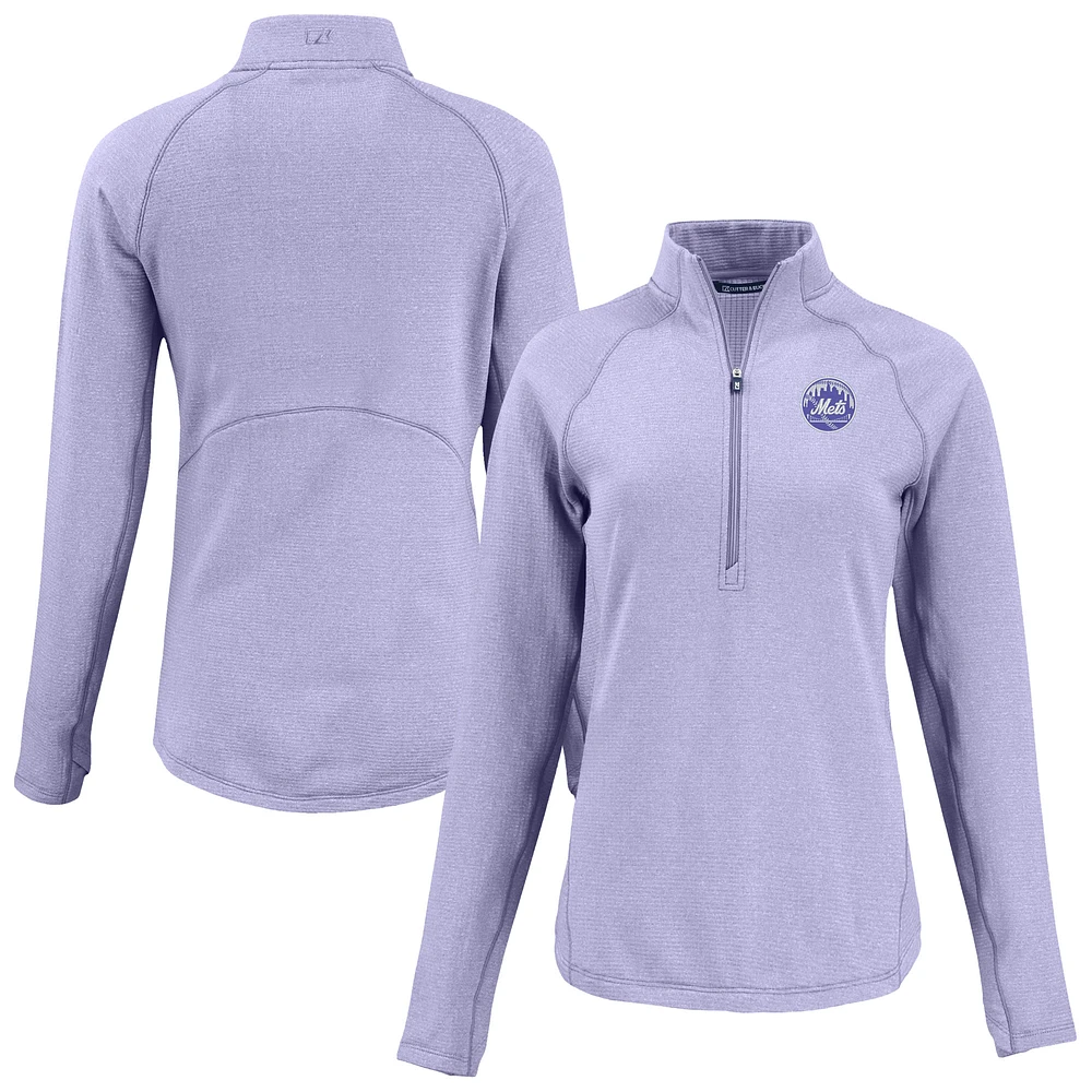 Women's Cutter & Buck Heather Purple New York Mets Peshastin Eco Fleece Recycled Half-Zip Jacket