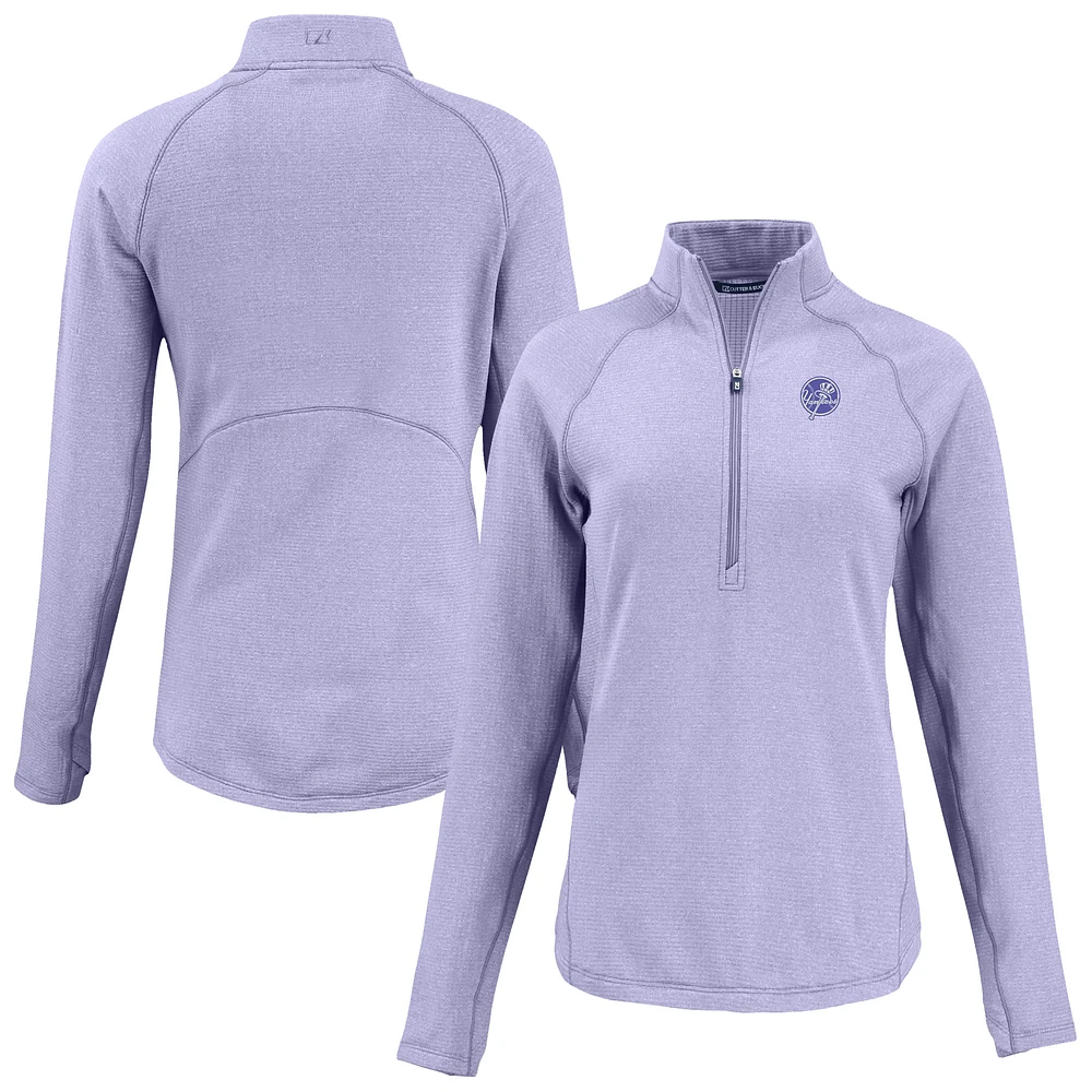 Women's Cutter & Buck Heather Purple New York Yankees Peshastin Eco Fleece Recycled Half-Zip Jacket