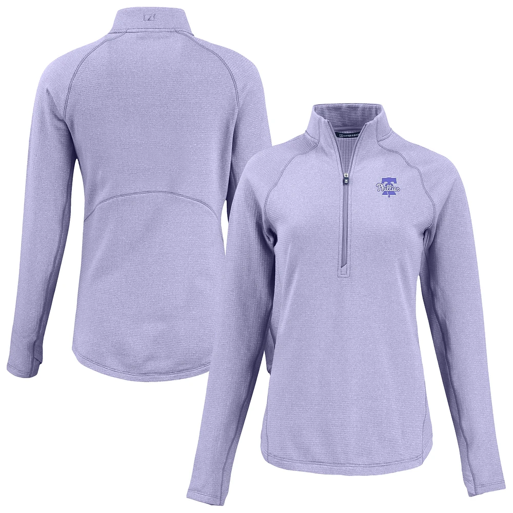 Women's Cutter & Buck Heather Purple Philadelphia Phillies Peshastin Eco Fleece Recycled Half-Zip Jacket