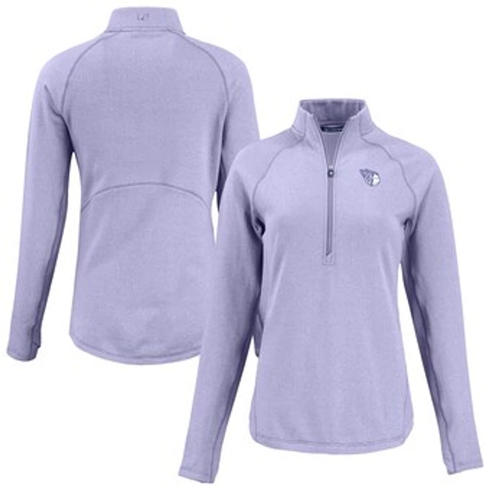 Women's Cutter & Buck Heather Purple Cleveland Guardians Peshastin Eco Fleece Recycled Half-Zip Jacket