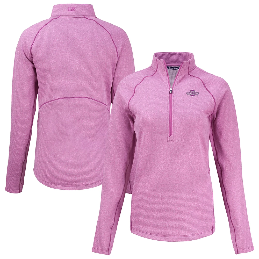 Women's Cutter & Buck Heather Light Pink San Francisco Giants Peshastin Eco Fleece Recycled Half-Zip Jacket