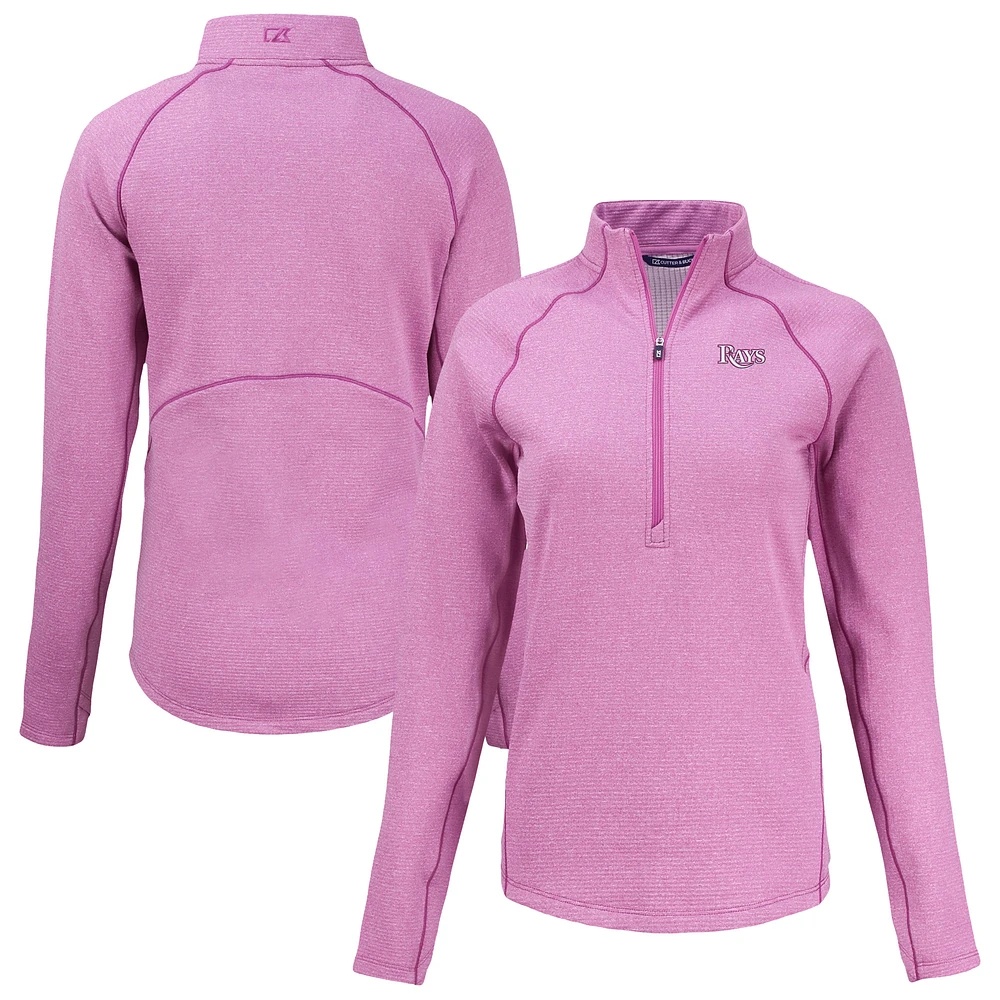 Women's Cutter & Buck Heather Light Pink Tampa Bay Rays Peshastin Eco Fleece Recycled Half-Zip Jacket